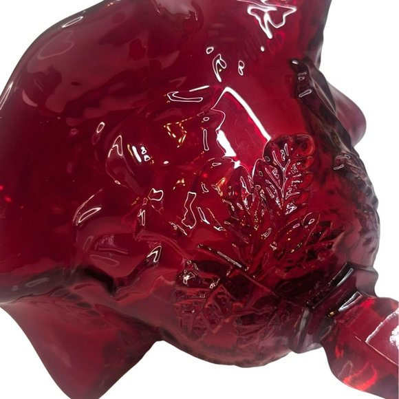 Vintage Ruby Red Glass Ruffled Compote Candy Pedestal Bowl - Picture 7 of 7